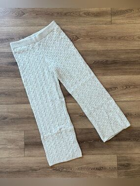 Pink Rose Cream Cable-Knit Lounge Pants Medium